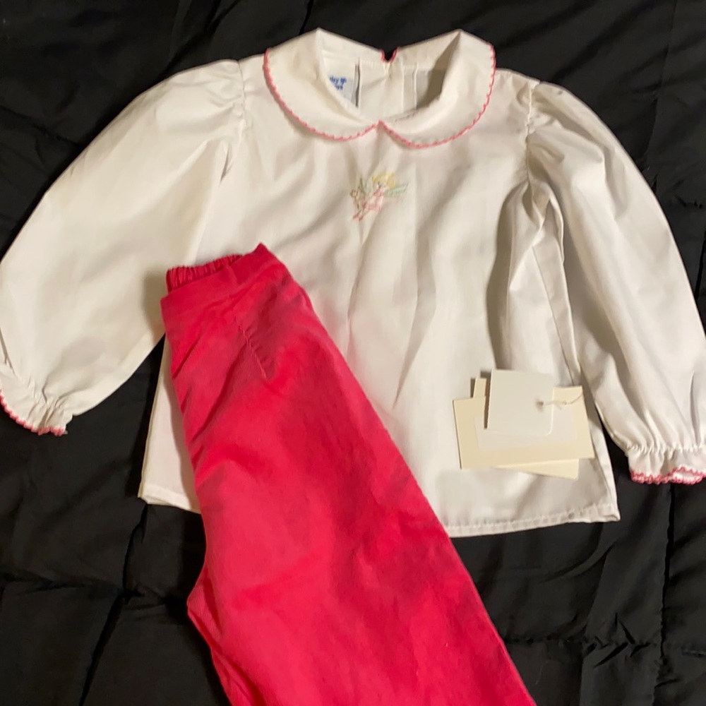 Girls set 2t with white shirt and pink corduroy pants
